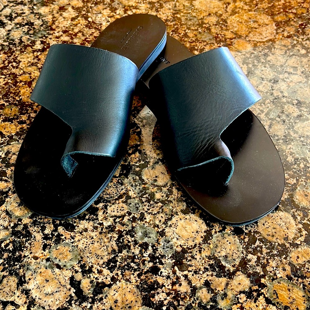 Everlane Black Leather The Day Toe Post Sandal Size 11